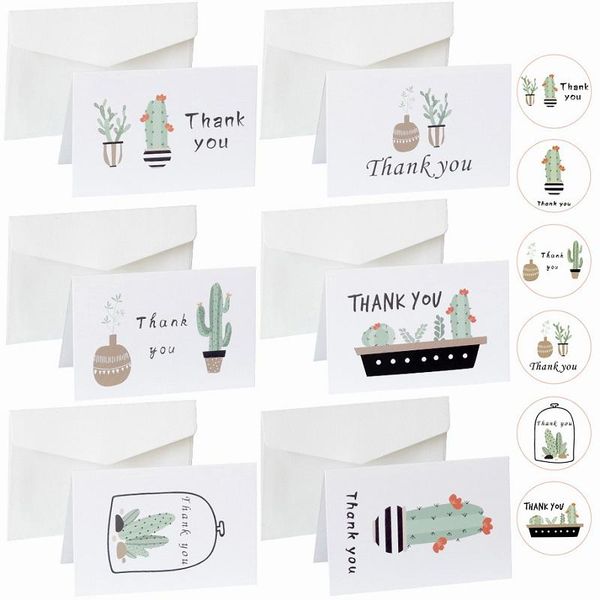 

greeting cards 6pcs cactus folding thank you card with envelope sticker cute birthday party message postcard christmas wedding