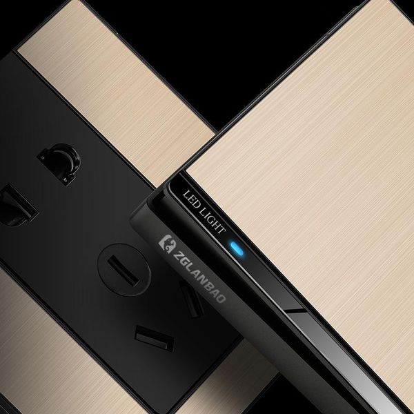 

smart home control 250v 1/2/3/4gang 1/2way 86*86mm fashionable golden stainless steel wire drawing panel with led power indicator wall switc