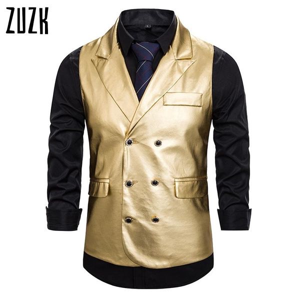 

luxury gold steampunk mens vest night club prom waistcoat chaleco traje hombre men glossy double breasted dress vests men's, Black;white