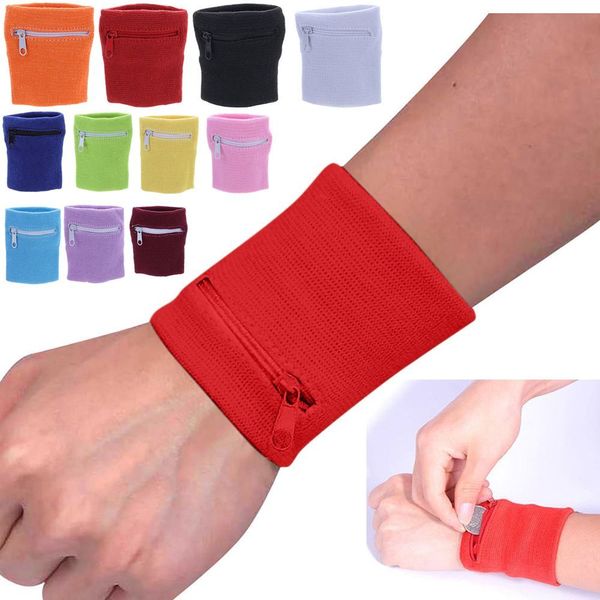 

1pc sport running hand guards storage bag protector zipper sweat band wrist support band sweatband wallet, Black;red