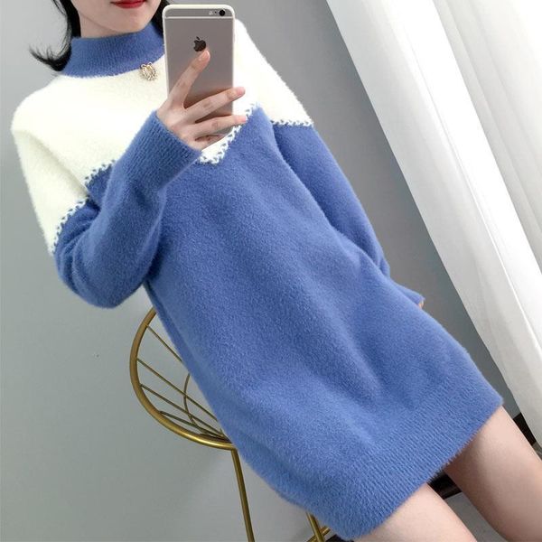 

women's sweaters 2021 autumn winter women casual knitted turtleneck sweater dress female fashion slim patchwork long sleeve pullovers x, White;black