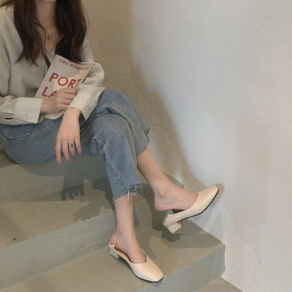 

dress shoes spring/summer 2021 forest small leather soft bottom literary fresh women's thick heels college style, Black