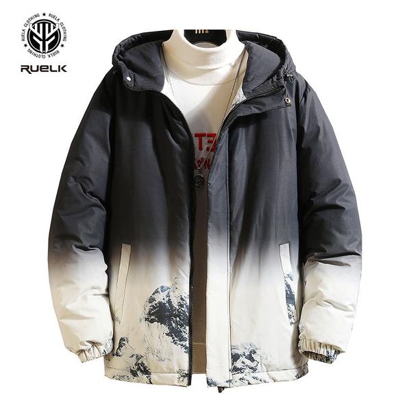 

men's down & parkas ruelk 2021 cotton-padded jacket autumn and winter fashion gradient mountain print couple trend hooded warm cotton m, Black