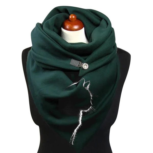 

scarves casual for women cute cat printing button soft wrap shawls outdoor windproof scarf winter warm neckerchief shawl, Blue;gray