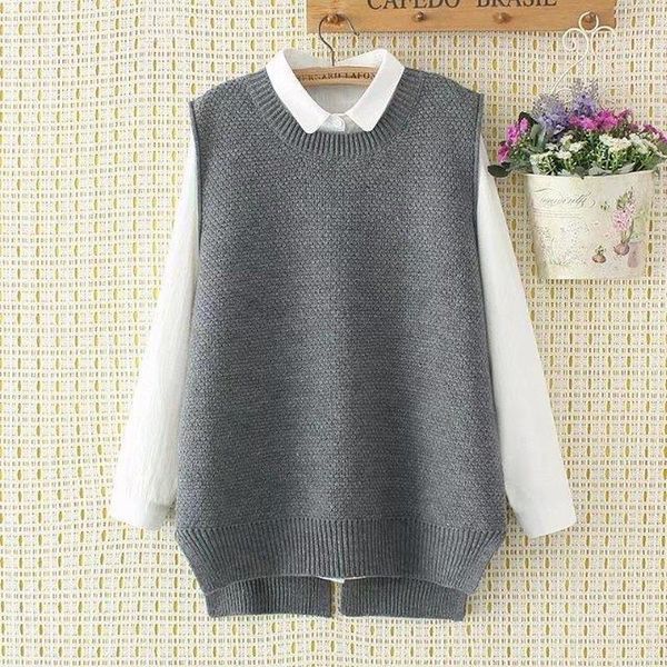 

autumn korean knitted vest womens sweater casual pure color sleeveless back bandage irregular hem loose female chic, White;black