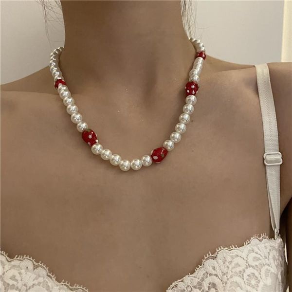 

chains strawberry pearl necklace trendy fruit sweet choker for women girl summer holiday aesthetic jewelry 2021 korean ins, Silver