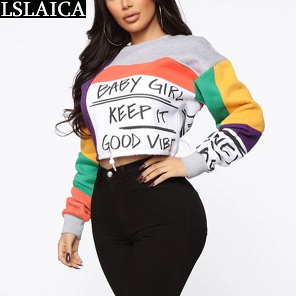 

for women fashion colorful long sleeve casual sweatshirts letter printing fitness tracksuit o neck sudaderas de mujer 210520, Black