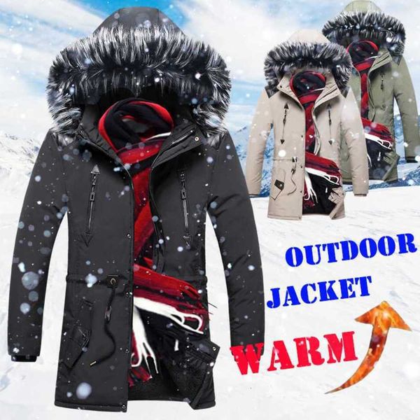 

men's down & parkas thick warm winter men fleece lined hooded parka jacket mens fur collar veste dhiver hommes long coat 7nfi, Black