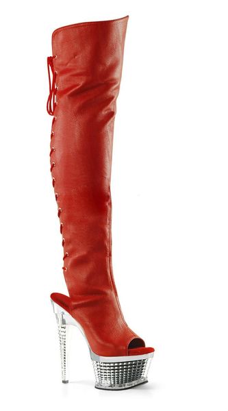 Stivali Moda Croce Croce Legata Ginocchio Ginocchio Alta piattaforma Tacco Peep Toe Donna sottile Donna Primavera Autunno lungo rosso