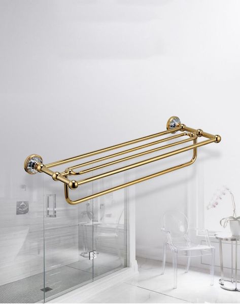 

towel racks 630*216*136mm brass crystal bathroom rack luxury double-deck shelf hardware accessory wall mounted