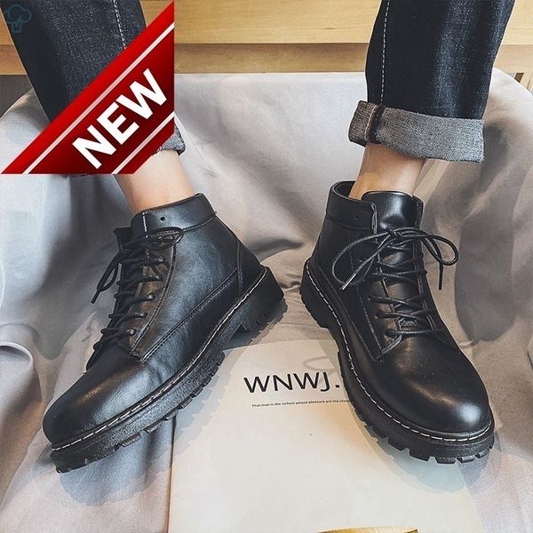 

autumn martin boots british style black men's korean version of the trend, helper high leather shoes