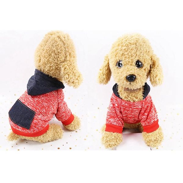 

dog apparel pet clothes autumn and winter 2-legged costume knitting sweater hoodie with denim pocket