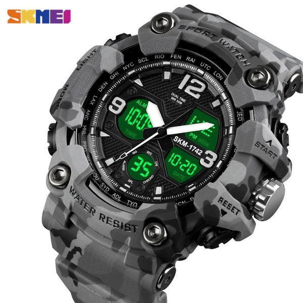 

wristwatches skmei shockproof mens watches 2 time chrono personality digital sport wristwatch waterproof watch relogio masculino 1742, Slivery;brown