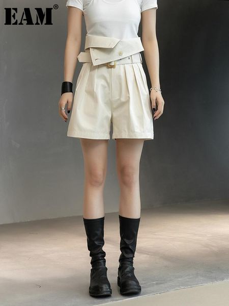 

women's pants & capris [eam] high waist khaki pleated spliced knee length trousers loose fit women fashion tide spring summer 2021 1de1, Black;white