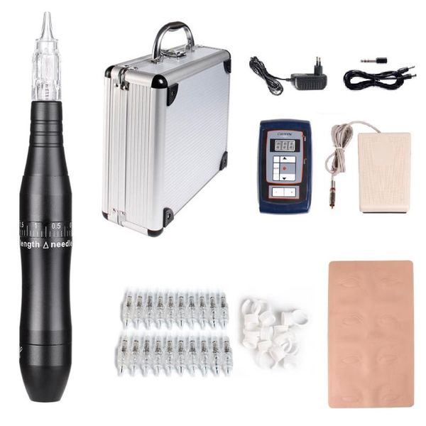 

tattoo guns kits hybrid pen rotary machine permanent makeup kit with power supply 20 needle cartridges ek201a (black)