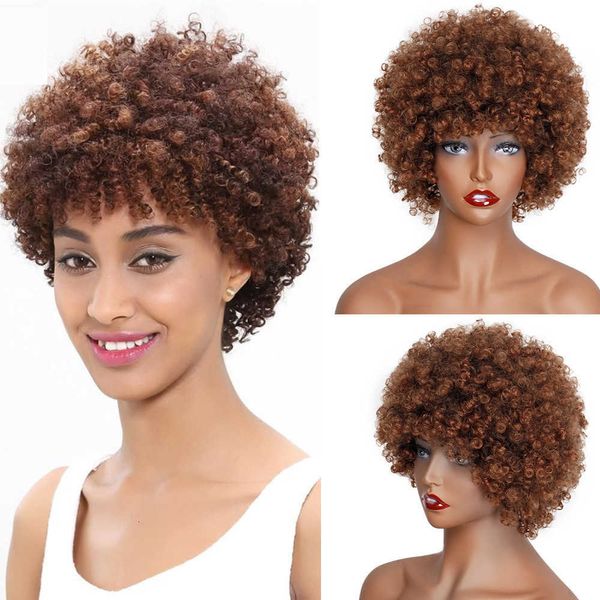 

wig lady short curly hair explosion high temperature silk wig chemical fiber head cover, Black