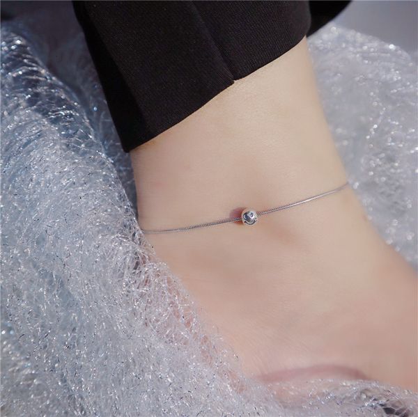 

anklets s925 silver mini smiling face anklet korean version simple fashion versatile snake bone chain women, Red;blue