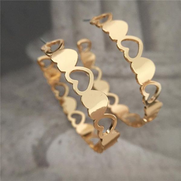 

hoop & huggie sweet heart gold color hollow linked earrings for women girl gilry casual lovely daily party decoration jewelry accessory, Golden;silver