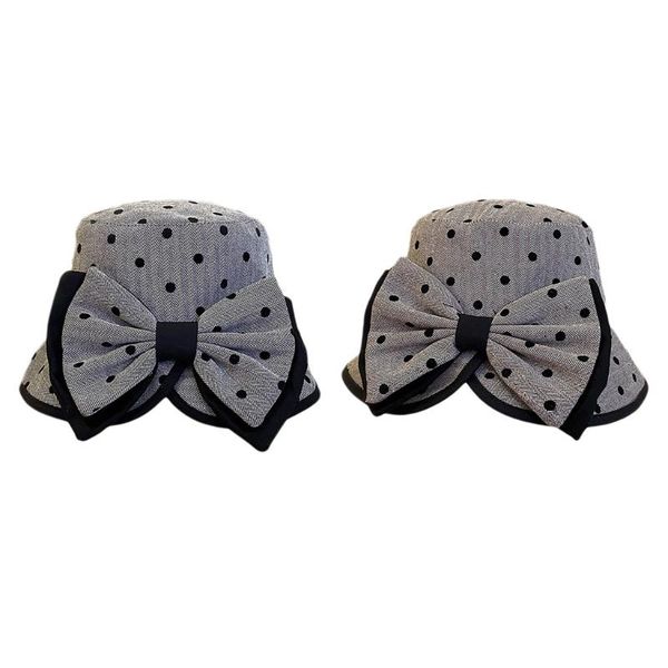 

wide brim hats 094b sweet lovely polka dot bow hat fisherman foldable bucket brims, Blue;gray