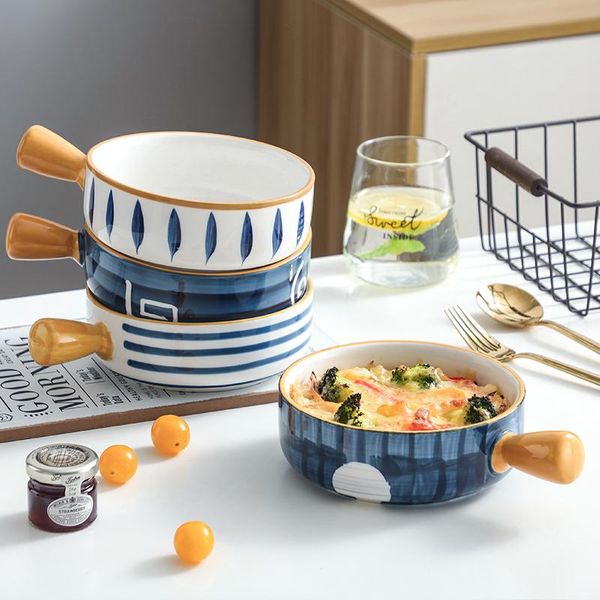 

bowls japanese style ceramic instant noodle bowl with handle bake rice dessert soup fruit salad porcelain for microwave oven