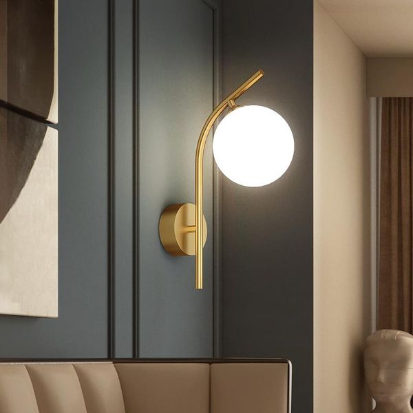 

nordic glass ball led wall lamp golden copper sconce for living room background corridor aisle attic indoor lighting decor