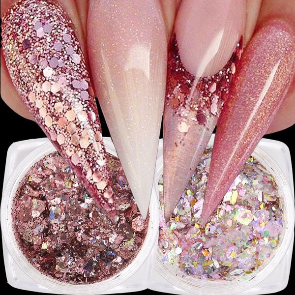 

nail glitter powder sequins mixed nails 3d hexagon flakes sparkly holographic pigment dust art decorations, Silver;gold