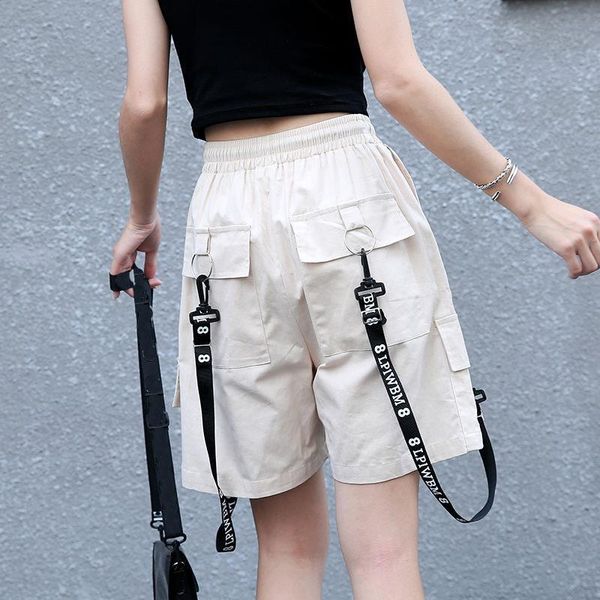 

fashion summer streetwear casual womens shorts high waist drawstring cargo pant plus size skirts loose, White;black