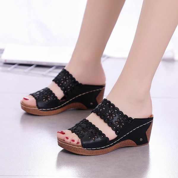 

sandals women summer female open toe women's wedge heel platform slides ladies beach outdoor shoes sandalias de mujer, Black