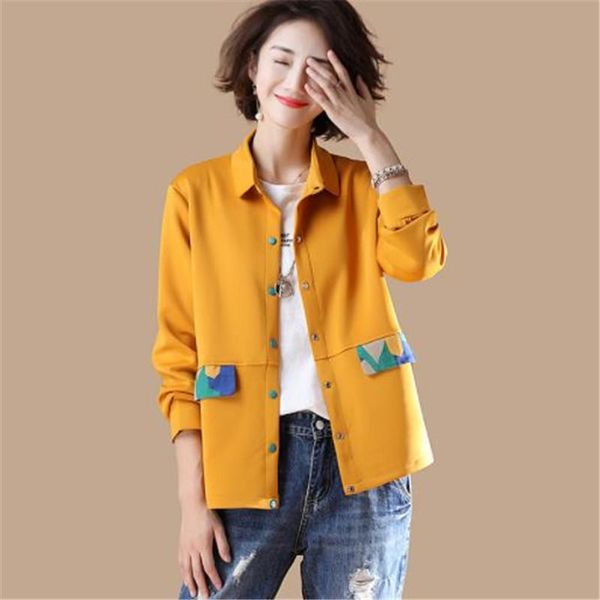 

women's jackets spring women jacket plus size 5xl 2021 fashion short female coat turn-down collar button long sleeve slim femme h457, Black;brown