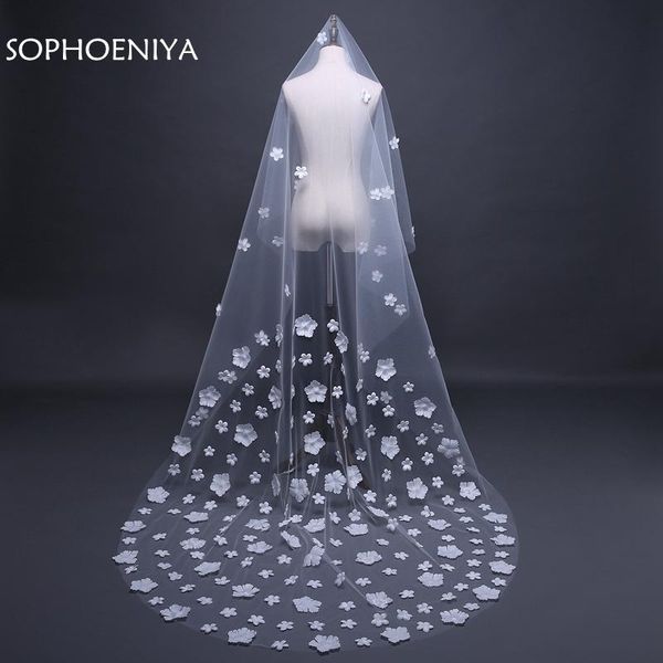 

bridal veils arrival ivory 3 meter wedding veil with comb 2021 3d flower veu de noiva sluier voile mariee, Black