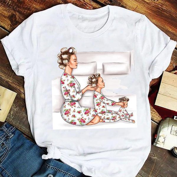 

fashion cartoon camisetas summer daughter women t shirts mama mom mother tshirts clothes graphic lady print female tee shirt, White