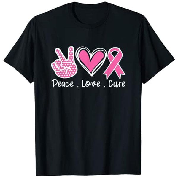 

women's t-shirt breast cancer awareness costume pink peace love cure faith woman t shirts, White