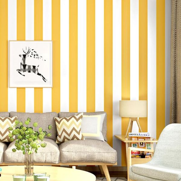 

wallpapers q qihang modern minimalist nordic style vertical stripes restaurant tv background pvc wallpaper yellow white 0.53m*10m=5.3m2
