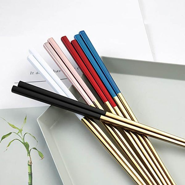 

chopsticks 1pair european style quare kitchen gadgets reusable 304 stainless steel for household non-slip tableware