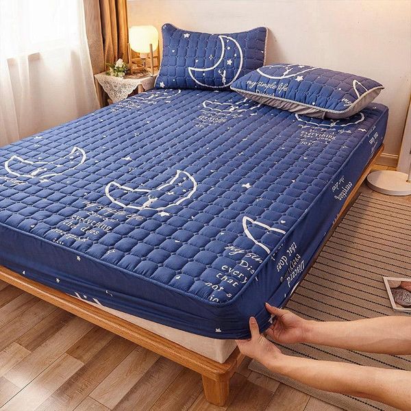 

sheets & sets justchic 5-28cm (2-10 inch) cartoon printing quilted fitted sheet filled with microfiber mattress bed cover no cases