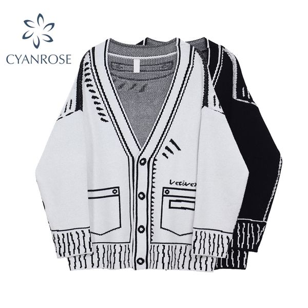 

cardigan sweater women's autumn and winter single breasted long sleeve v neck knitted jacket coat fashion oversized 210812, White