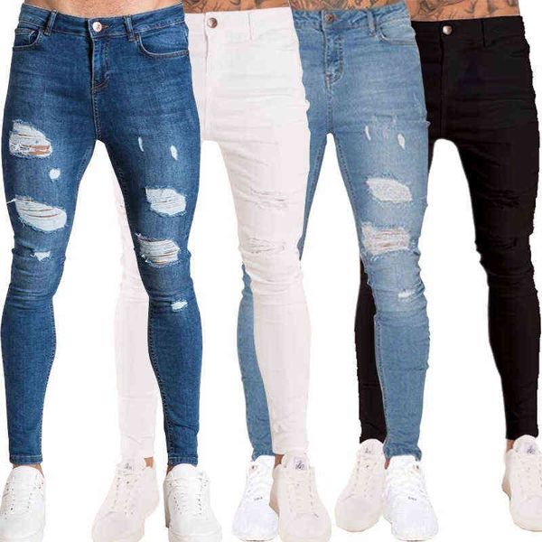 

men's jeans 2021 pierced ny jeans straight slim men's leggings, Blue