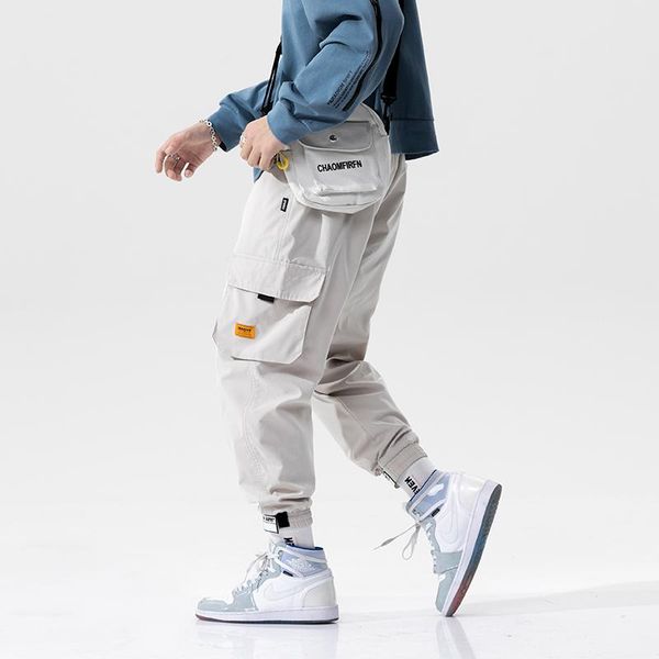 

streetwear casual joggers men side-pocket mens cargo pants fashion slim sweatpants harem ankle-length trousers men's, Black
