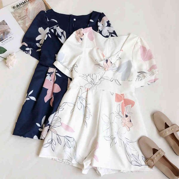 

women's jumpsuits & rompers summer women playsuit regular printed floral thin short sleeves ladies urban romper overalls wide-leg-, Black;white