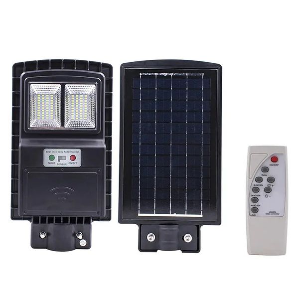 

40w 80 led solar street light radar pir motion sensor wall timing lamp with remote - black