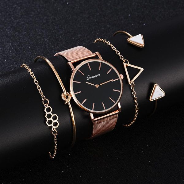 

wristwatches 5pcs set women bracelet watches simple wrist watch luxury clock for female quartz ladies gifts montre femme, Slivery;brown