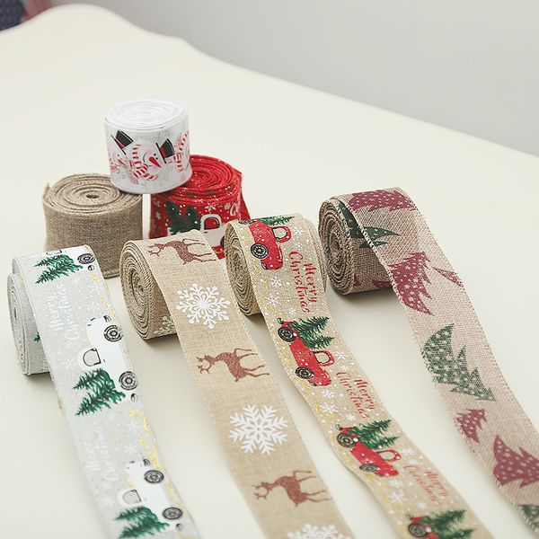 Weihnachtsbaum-Dekorationsband, bedruckte Sackleinenbänder für Geschenkverpackung, Hochzeitsdekorationen, Haarschleifen, DIY-Kranzschleife YFA3082