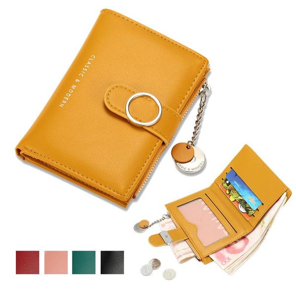 

wallets fashion ladies short thin women's classic casual buckle zipper card bag simple charm mini purses phone handbags, Red;black
