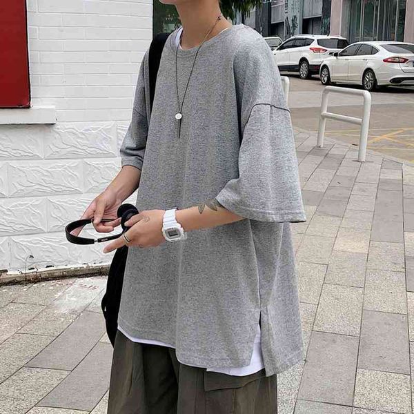 

men's t-shirts o-neck solid color t-shirt korean fashion loose casual harajuku streetwear retro short-sleeved 2tj2, White;black