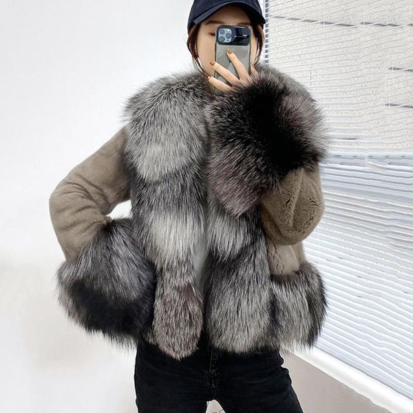 

women's fur & faux rf20146 style mink coat women with real silver collar natural jacket, Black