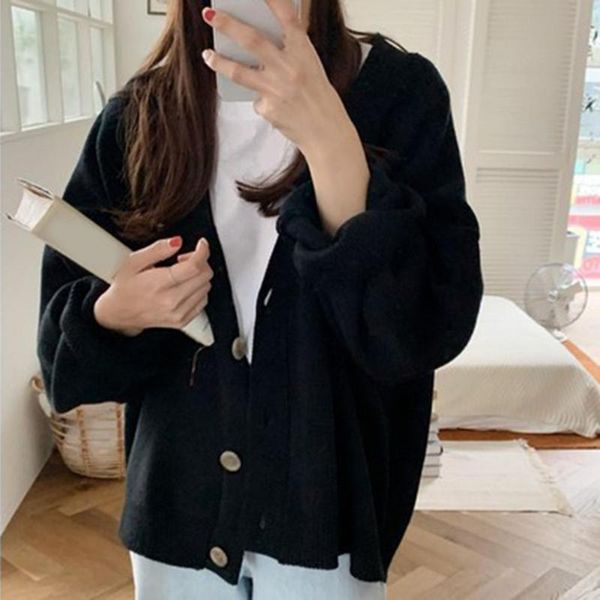 

women's knits & tees casual trendy single-breasted thick sweater cardigan autumn winter knitted oversized outerwear, White