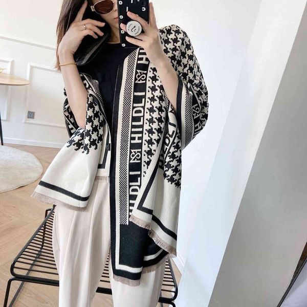 

70% off design 2021 korean imitation cashmere scarf women's thickened autumn and long lattice warm dual-purpose two-color shawl, Blue;gray