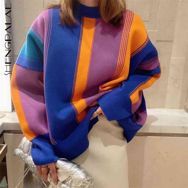

color contrast stripe sweater women's spring round neck large size long sleeve knitted pullover 5b314 210427, White;black