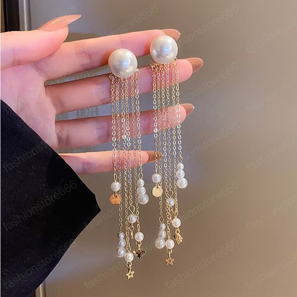 

fashion pearl tassel earrings for women long temperament alloy dangle earring 2021 trend all-match girl sweet jewelry friendship gifts, Silver