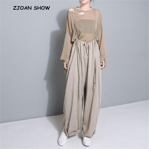 

stylish high waist black drawstring wide leg pants vintage women loose big size long street wearing strap trousers 210429, Black;white